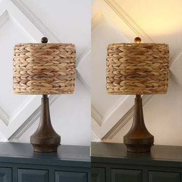 Theodore 21" Rustic Farmhouse Handwoven Rattan/Resin LED Table Lamp - JONATHAN Y
